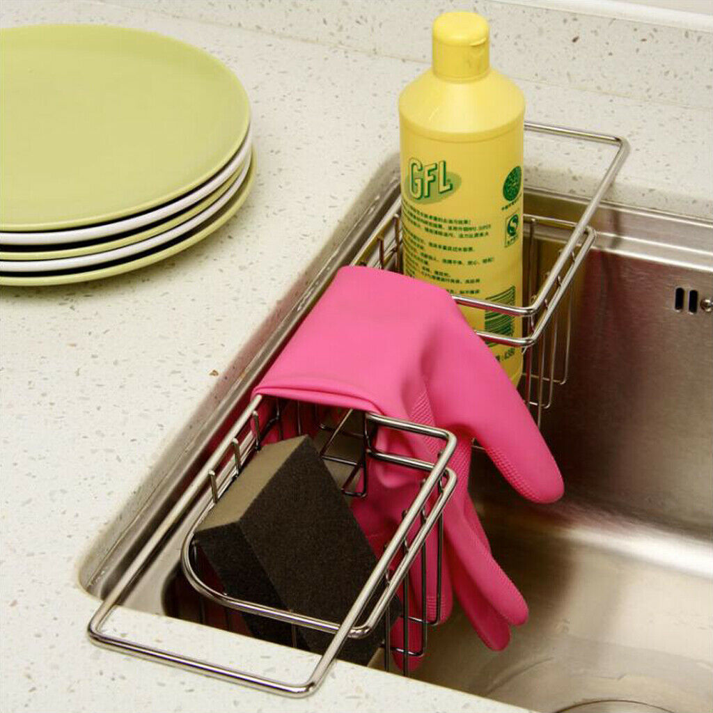 Stainless Steel Sink Neat Basket Caddy Utensil Holder Rack Drainer