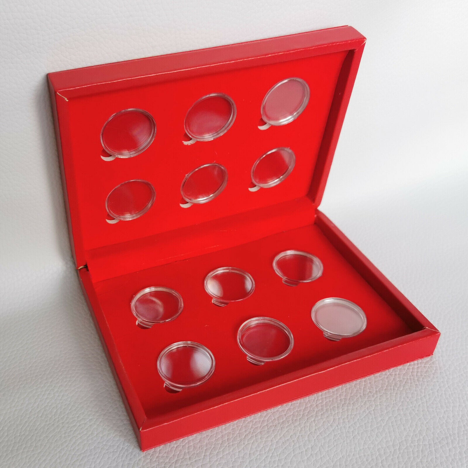 Wooden Coin Display with 12 Coin Cases for 12 Coins From The