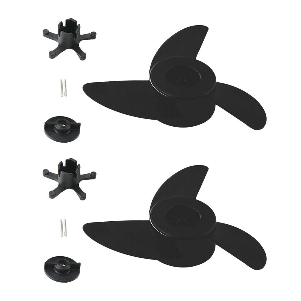 2Pcs 3-Blade Propeller Black Motor Prop Solid Weedless Outboard Replacement