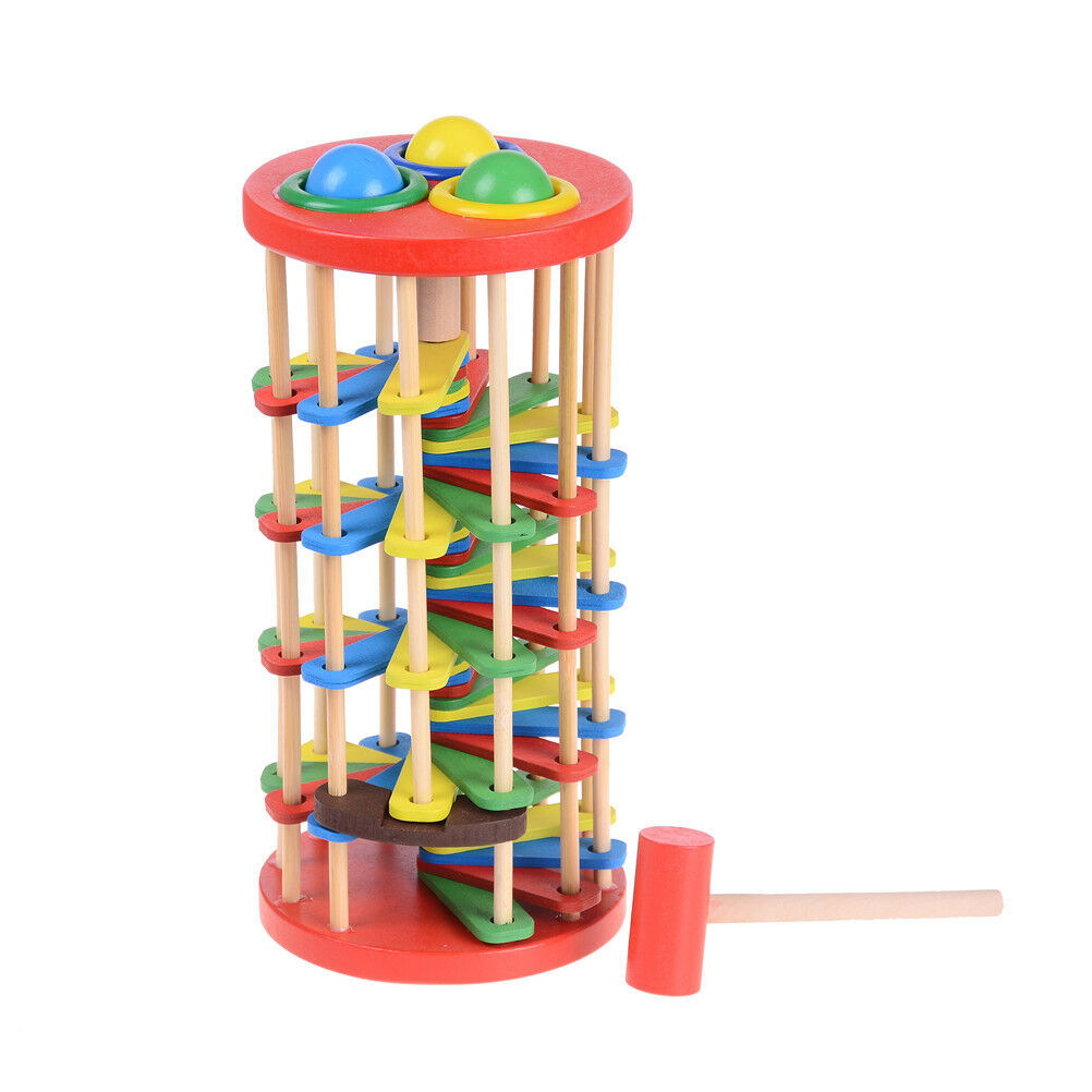 Pound And Roll Wooden Tower With Hammer Knock The Ball Roll Off Ladder KidsTBDA