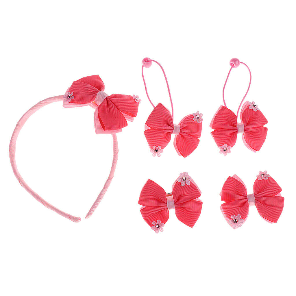 5 Pcs Baby Girls Hair Bow Elastic Ties Ponytail Holders Hair Bands Pink Set