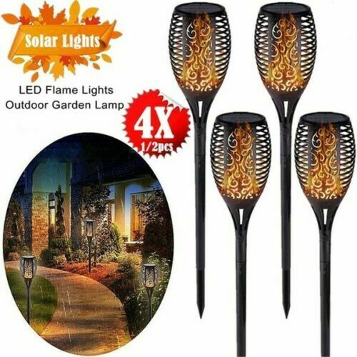 4X 12LED Flame Solar Torch Light Waterproof Flickering Dancing Path Garden Lamp