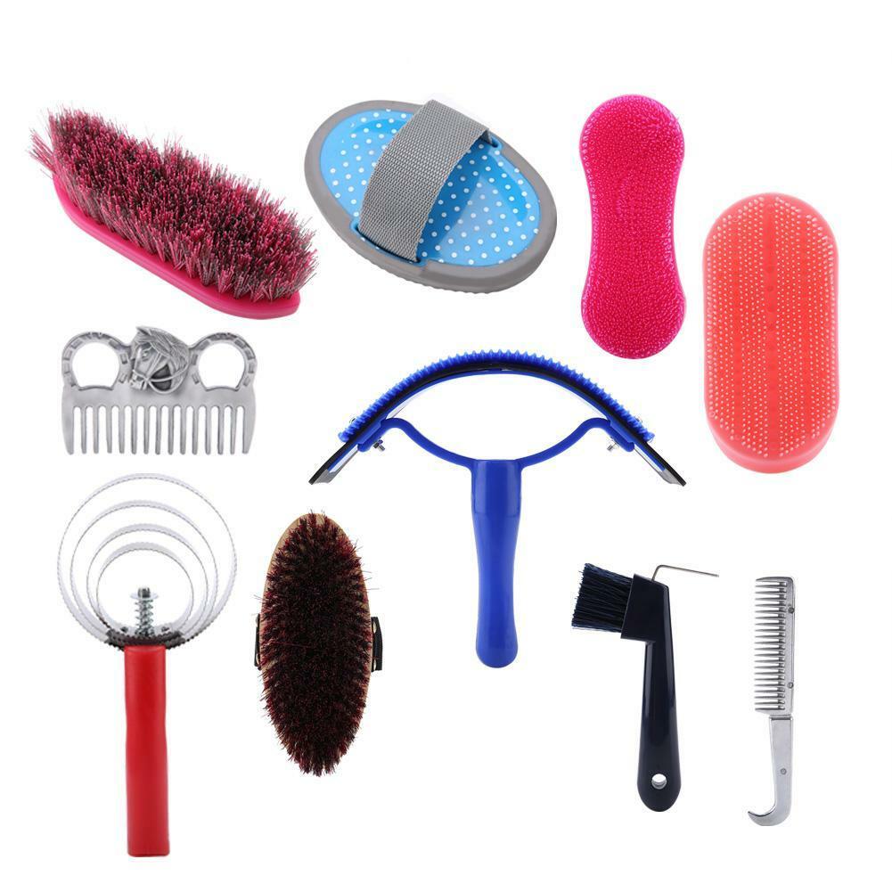 10pcs Horse Grooming Supplies Kit Brush Comb Horse Care Tool with Storage Bag