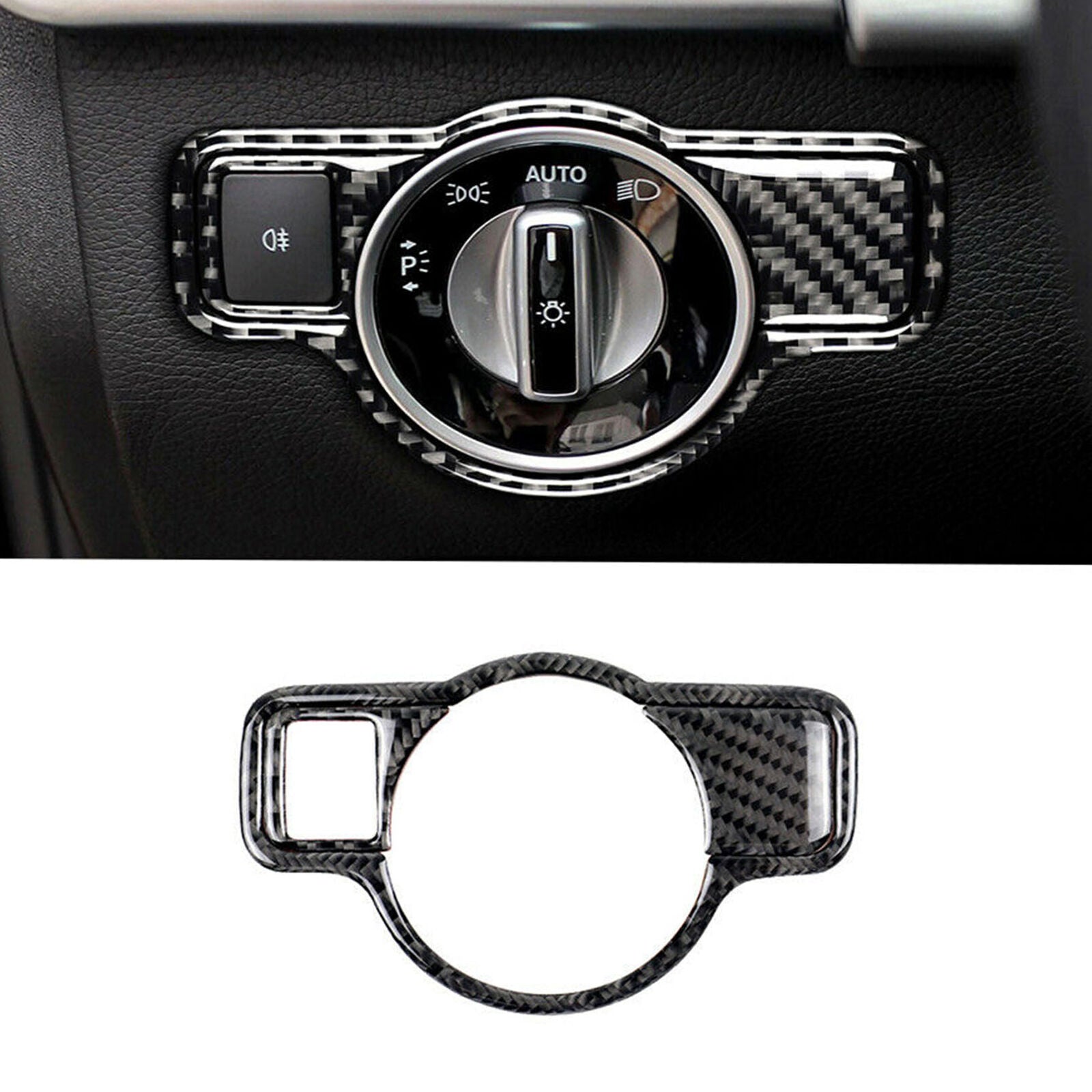 Carbon Fiber Headlight Switch Cover Trim For Mercedes-Benz A C E CLA GLA GLE GLK