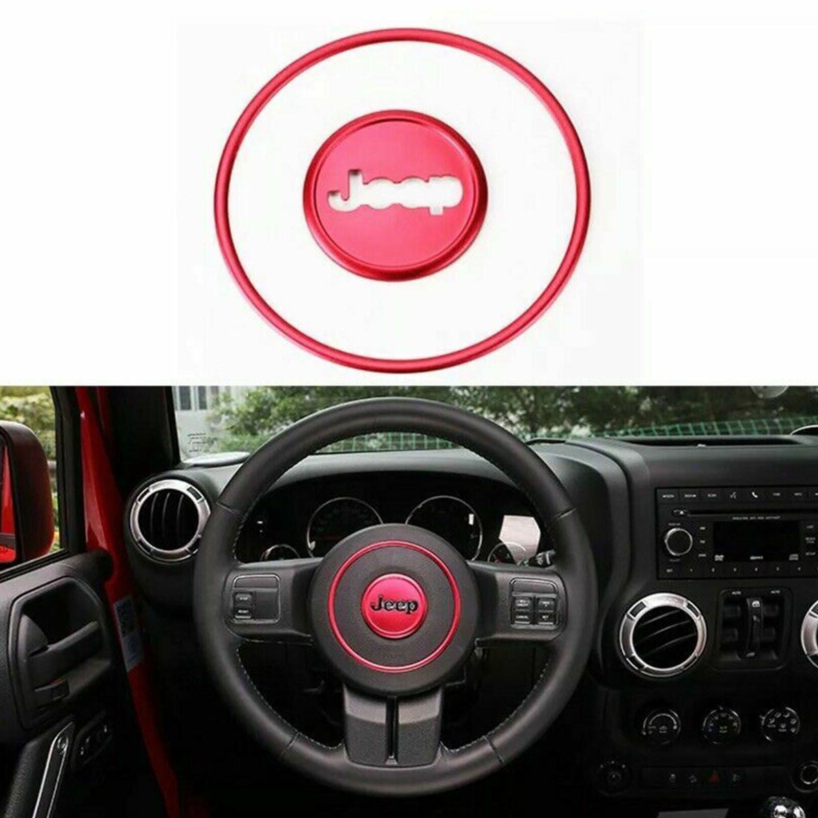 Car Steering Wheel Center Trim Bezel For 11-17 Jeep Wrangler Compass Patriot Red