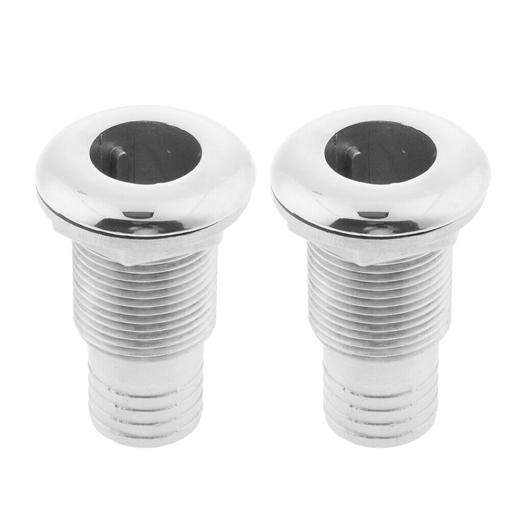 2x 316 Stainless Steel 1" Hose Boat Thru-Hull Fitting 72mm Length Straight