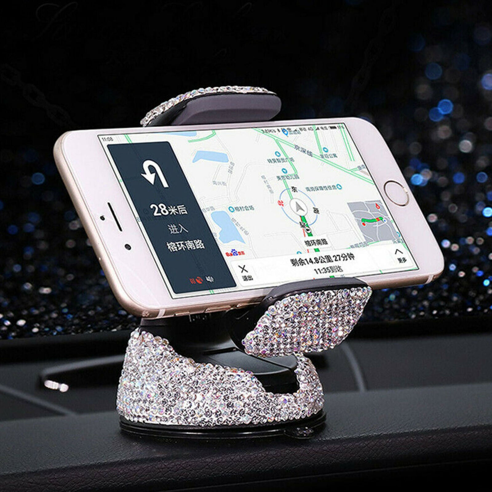 1Pcs Car Phone Holder Dashboard Stand Crystal Bling Girls Interior Accessories