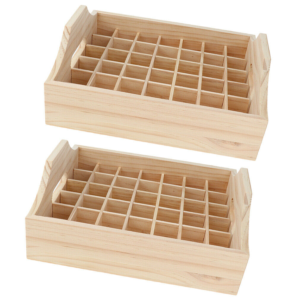 Pack of 2 Wood Essential Oil Display Stand Storage Box Case Tray Organizer