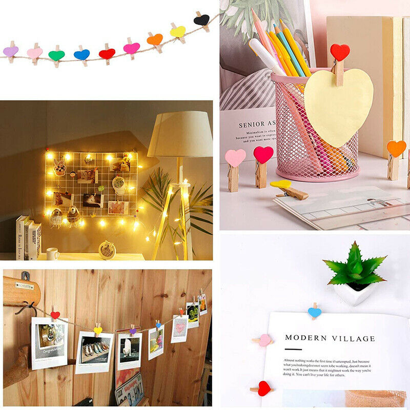 100pcs Heart Wooden Clothes Pegs Small Wooden Patchwork Pegs Decorative Pegs HN