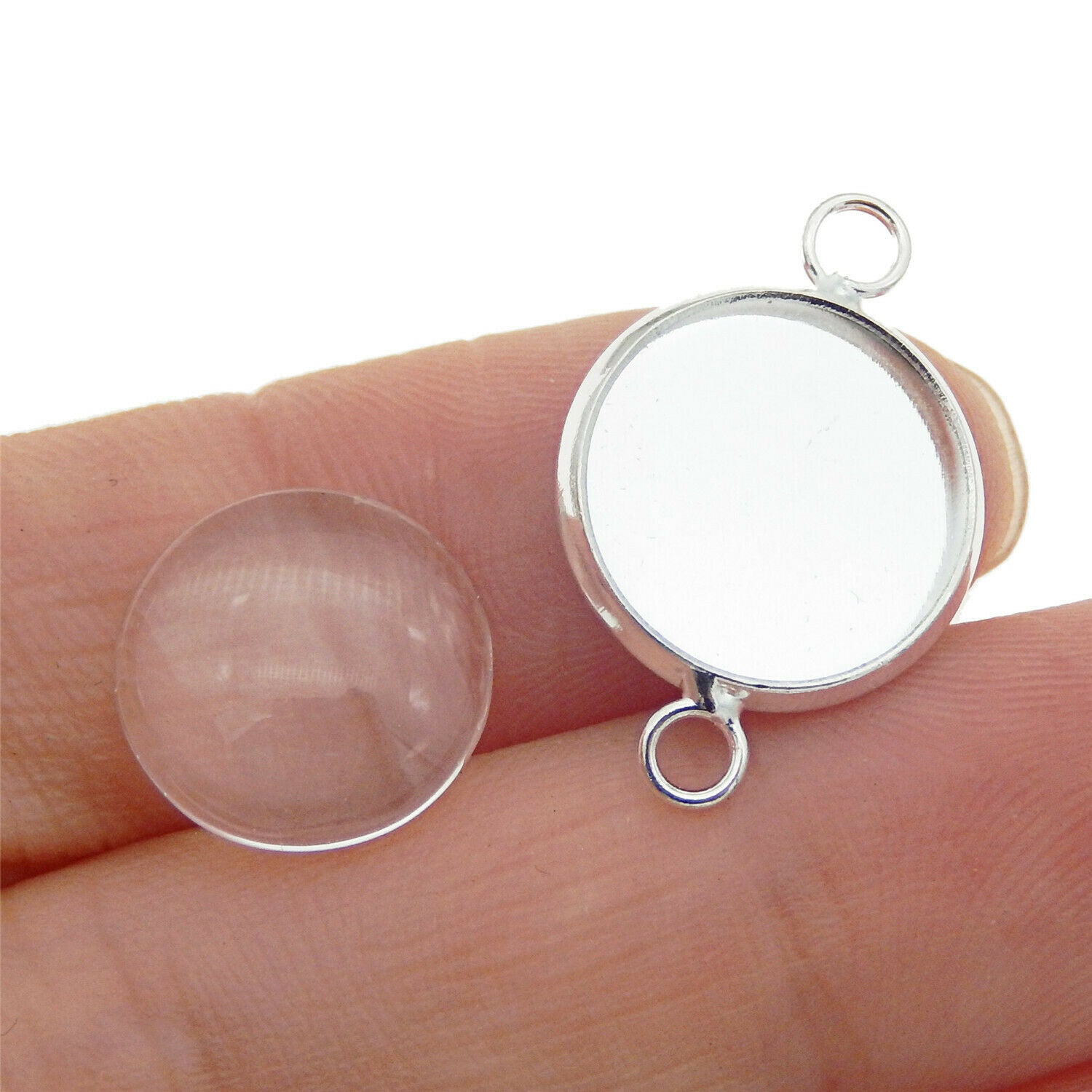 8 sets Round Brass Bezel Glass Cabochons Charms 12mm Pendant Jewelry Connectors