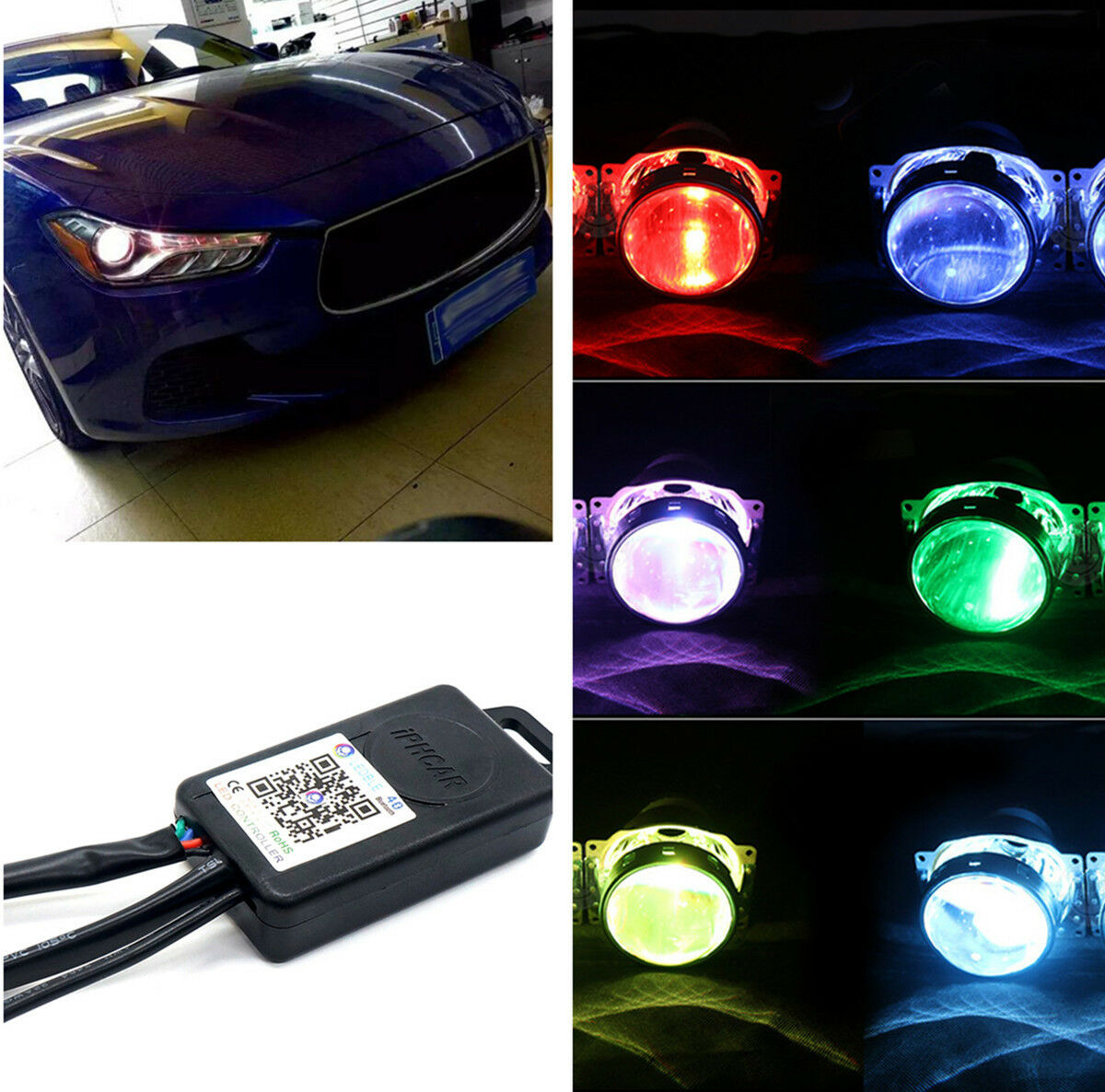 2x RGB Colorful LED Devil Eyes Bluetooth App Control For Car Headlight Retrofit