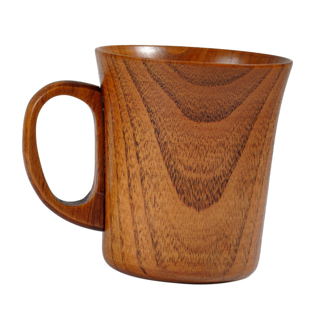 Simple Solid Wood Cup Tumbler with Handle Water Beer Wine Mug Tableware Gift