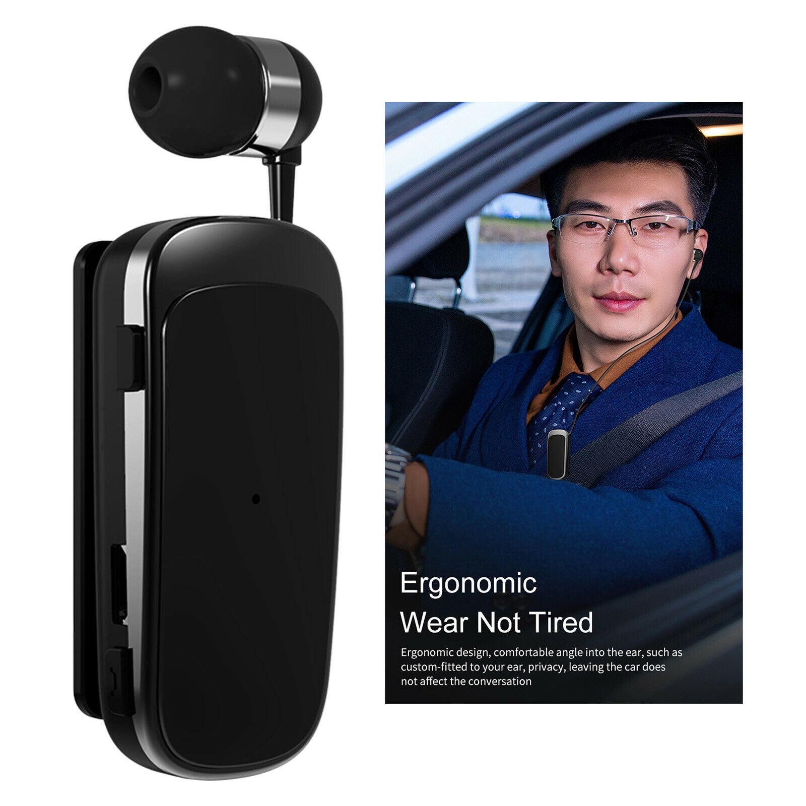 Bluetooth 4.0 Headset Stereo Clip-on Business Earphone Earpiece Black No Box
