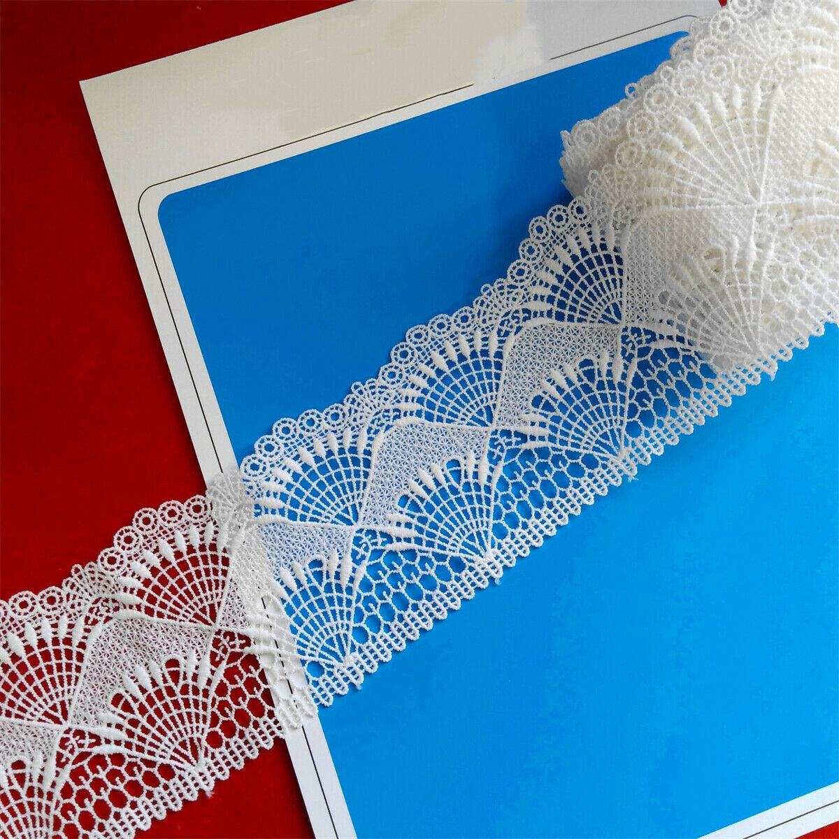 1Yd White 8cm Lace Trim Ribbon Fabric Crochet Applique Embroidered Sewing Craft