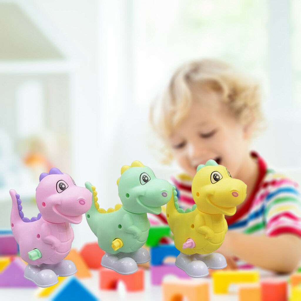 3 Pieces Wind Up Simulative Dinosaur Toys Walking Rotating Switch Party Toys