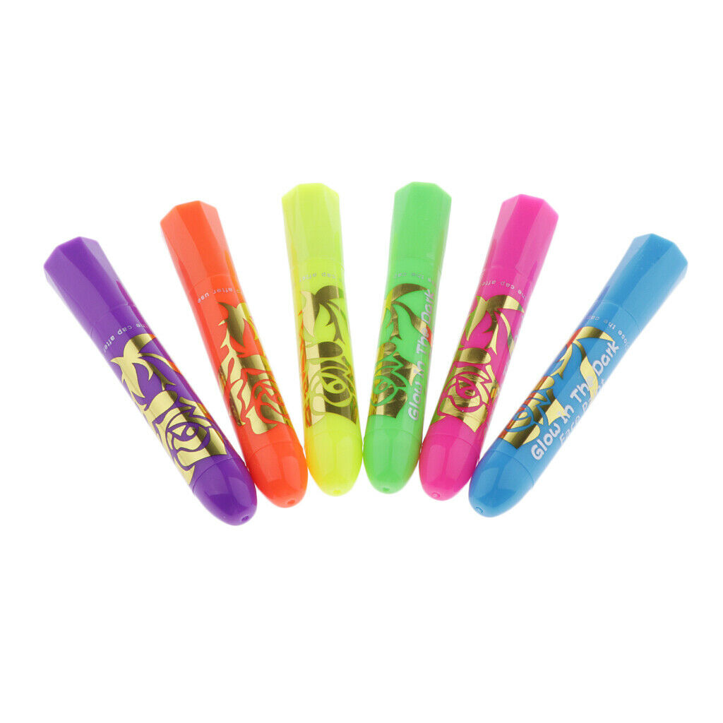 Set Of 6 Glow In The Dark Paint Stick Makeup For Body And Body