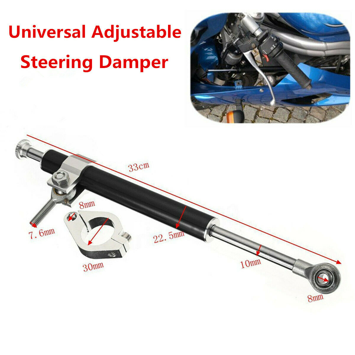 330mm Universal Motorcycle Aluminum Steering Damper Stabilizer Linear Adjustable