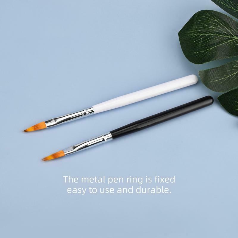 2Pcs Faux Wool Bristles Nail Art Brush Set with Wooden Handle Manicure Draw Pen