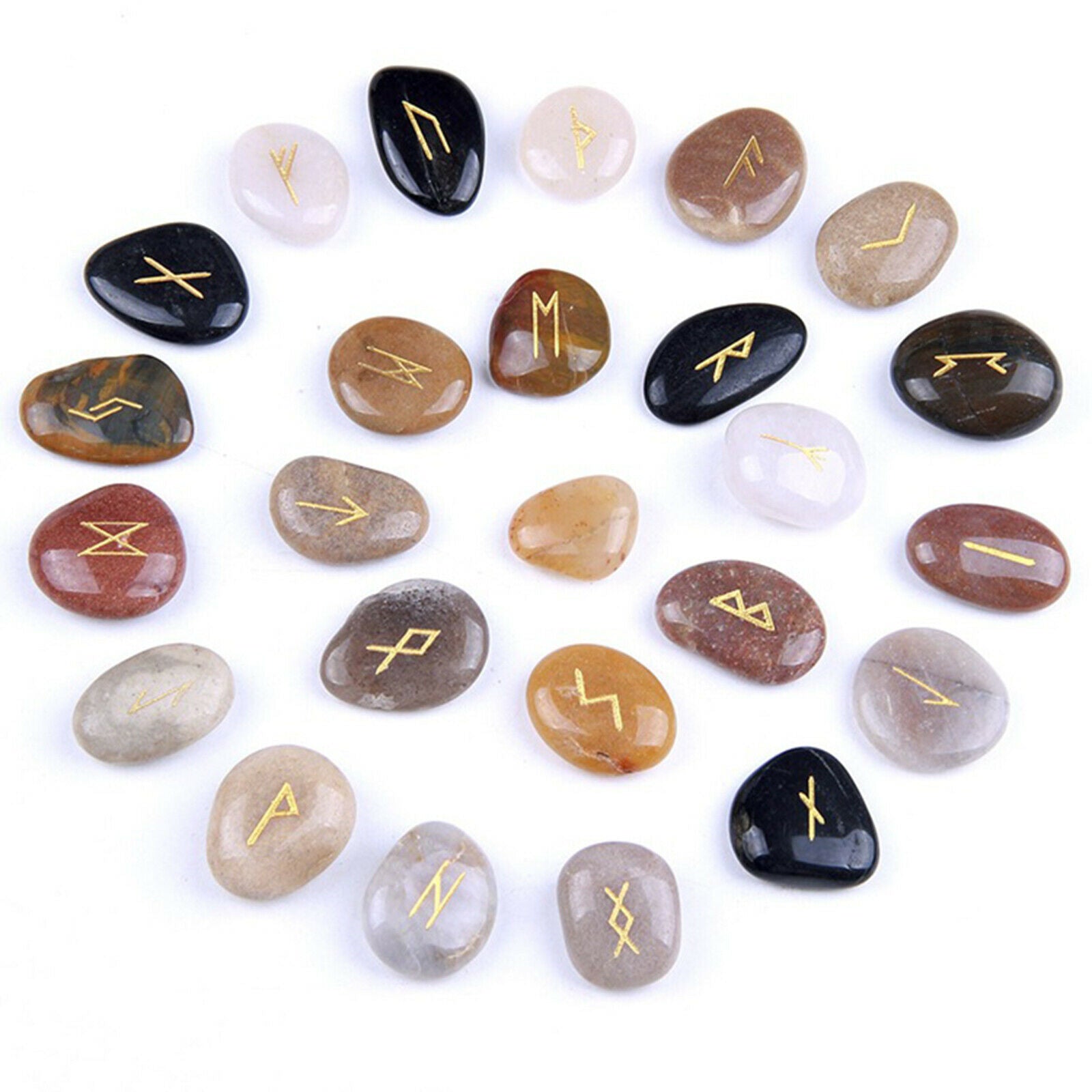 25Pcs Rune Stone For Divination Polished Energy Balancing Engraved Symbol