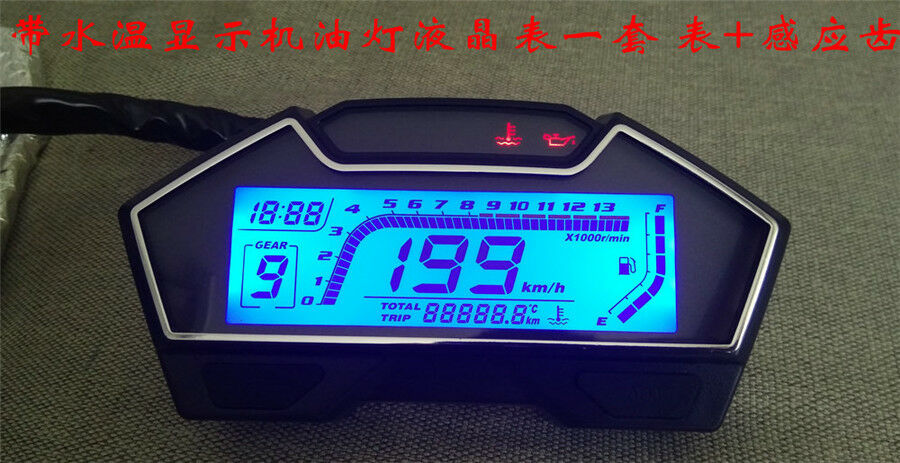 Multi-function ALL-IN-ONE LCD Motorcycle Instrument ODO RPM Temp Gear Fuel Gauge