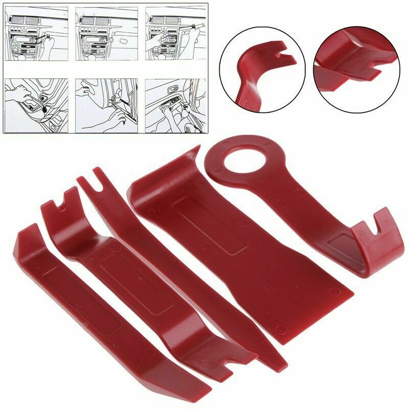 5 Pcs Red  Car Door Radio Trim Dash Audio LED Light Lamp Removal Pry Tool Kit