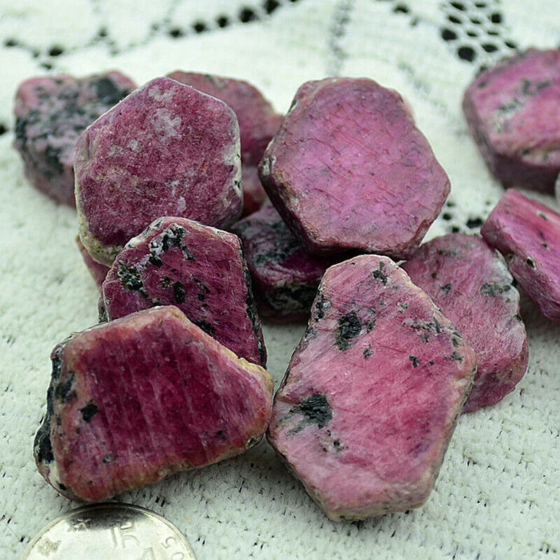 Natural Red Corundum Quartz Crystal Ruby Mineral Specimen Healing Reiki Fossils
