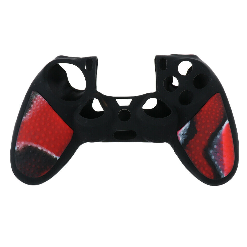Studded Anti-slip Silicone Case + Thumbstick Caps for PS4 Controller  Red