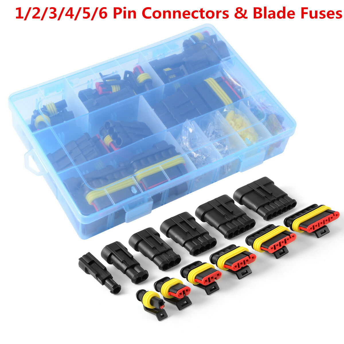 Car Waterproof Electrical Connector Terminals 1/2/3/4/5/6 Pin Way+Fuses With Box