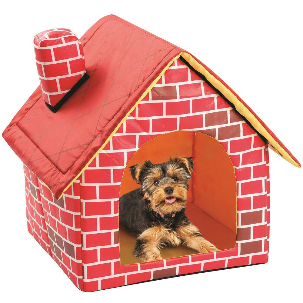 Pet House Small Dogs Cats Puppy Bed Soft Warm Chimney Brick House Washable
