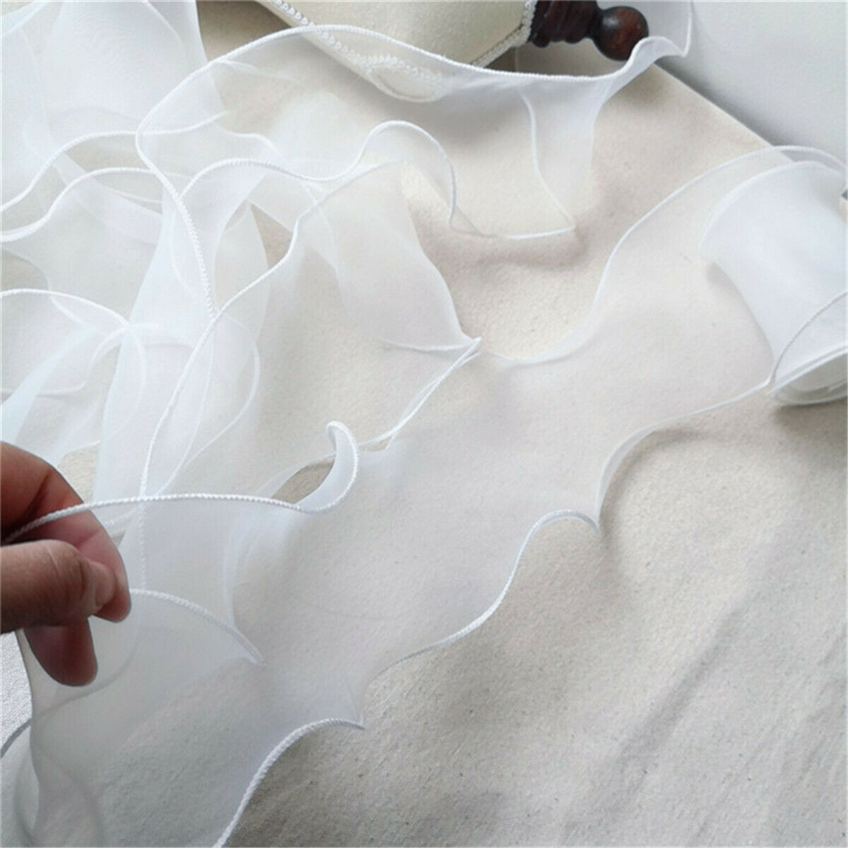 100CM White Ruffle Trim Organza Pleated Lace Ribbon DIY Sewing 3.54'' Width