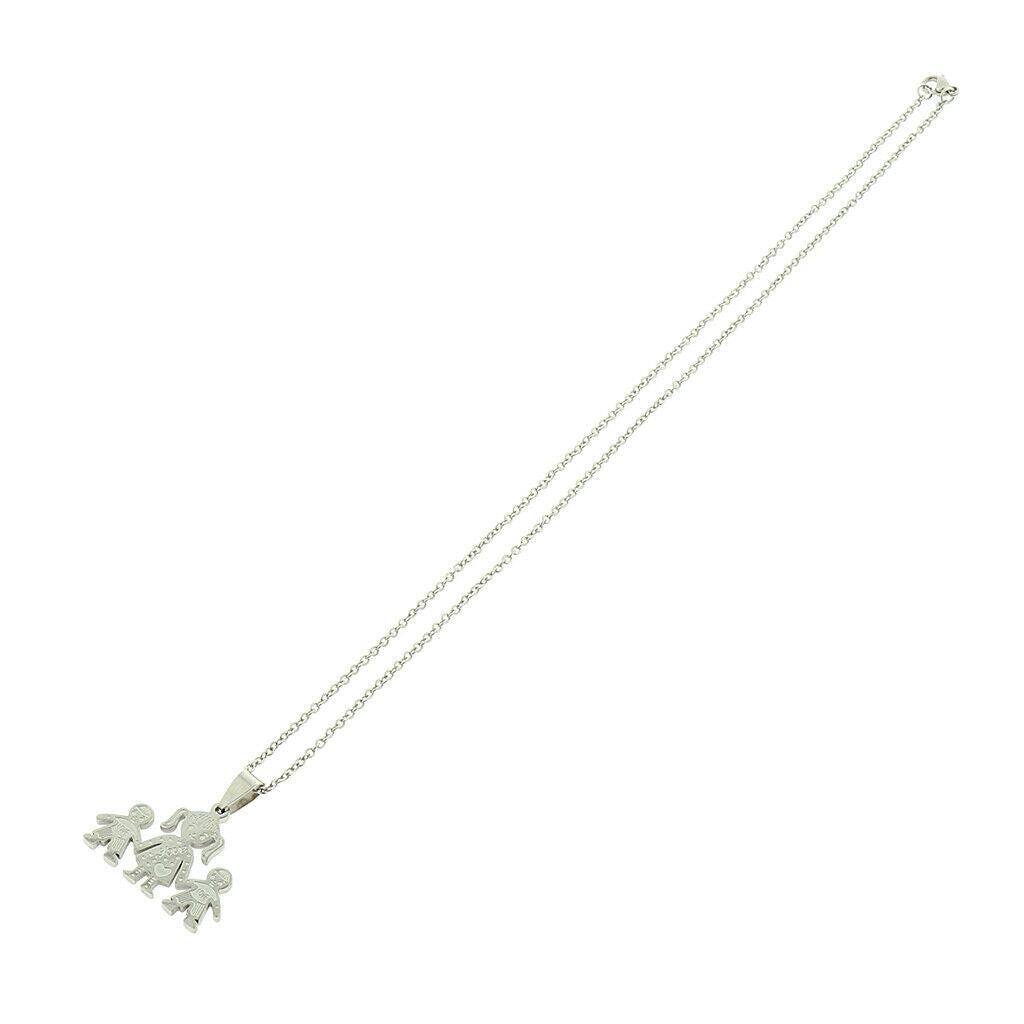 Stereoscopic Pendant Necklace Cartoon Family Shape Neck Chain Steel Color