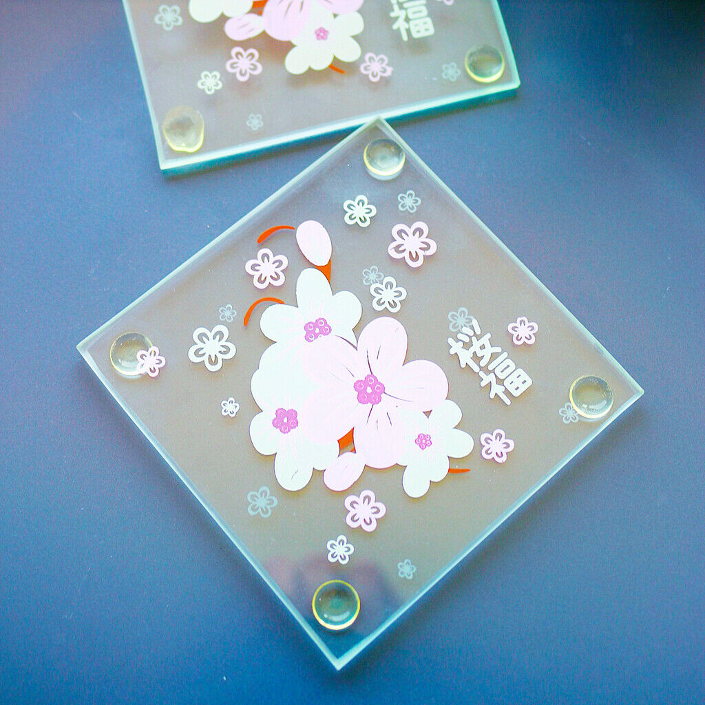 Japanese Cherry Blossoms Wedding Glass Coasters, Set of 2