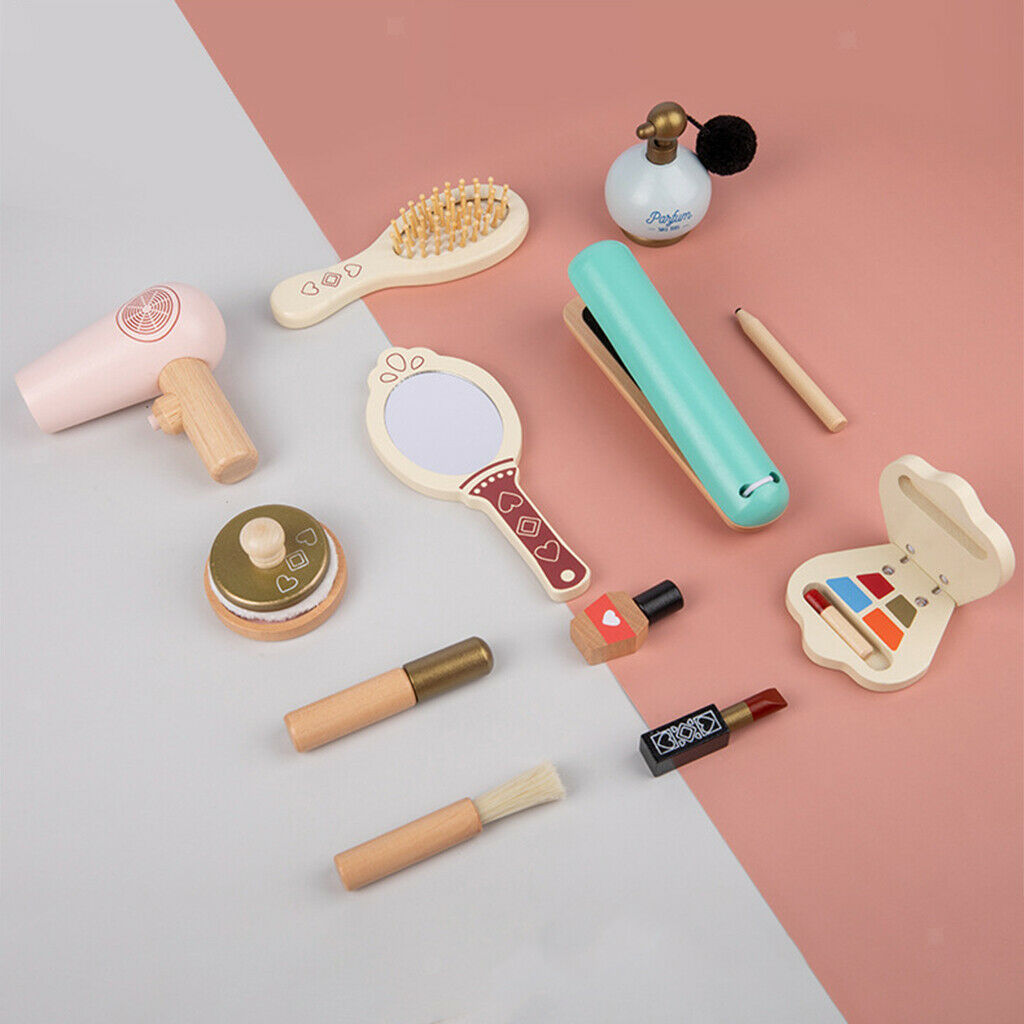 Kids Salon Makeup Kit Toddler Beauty Pretend Comb Wooden Cosmetic Toys