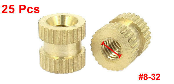 #8-32x8mm(L)x8mm(OD) Metric Threaded Brass Knurl Round Insert Nuts 25 Pcs