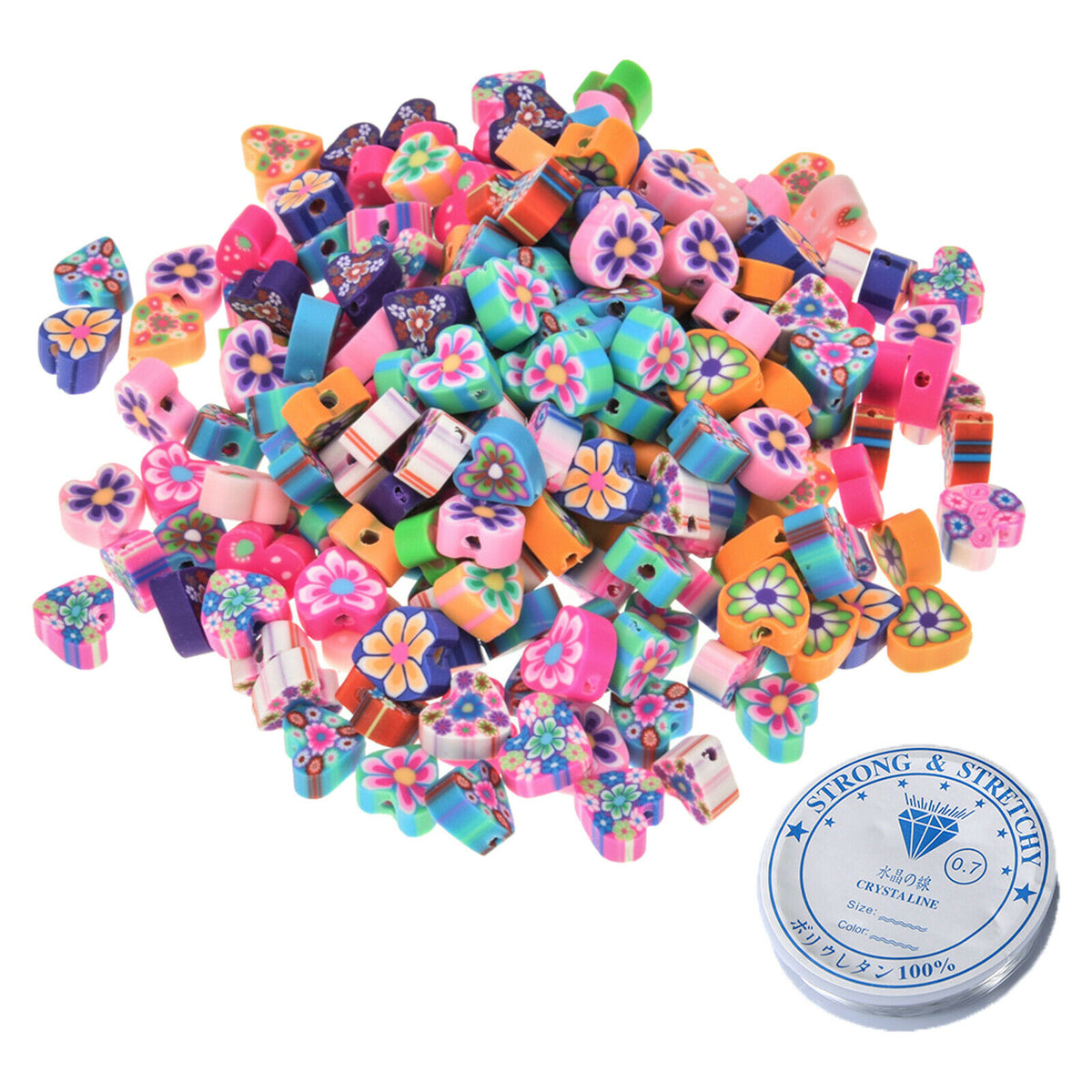 100 Pieces Heart Shaped Beads for Jewelry Making DIY With Elastic String