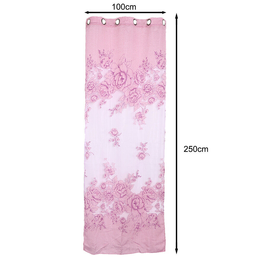 250*100cm Peony Voile Curtain Living Room Window Tulle Sheer Curtain Purple