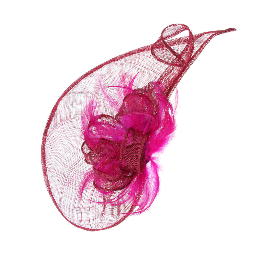 Women Hair Clip Fascinator Headpieces Wedding Bridal Hair Accessory Wine Red