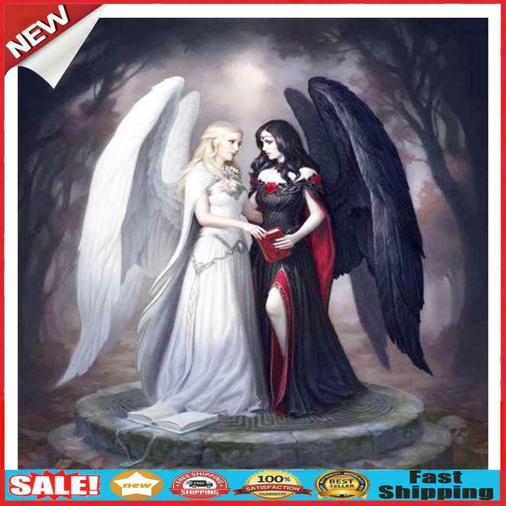 5D DIY Full Drill Diamond Painting Black and White Angel Cross Stitch Kit @