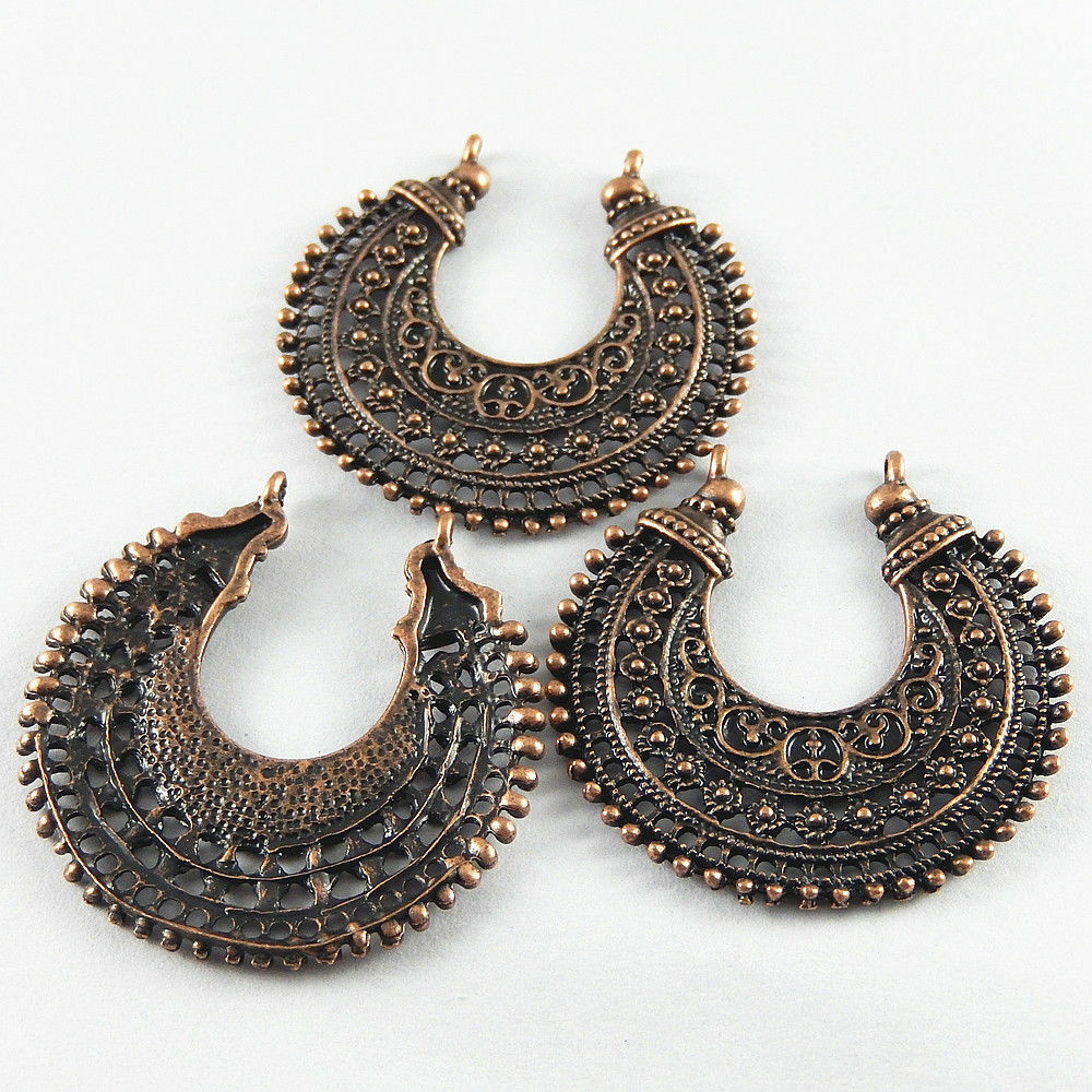 10 pcs Antiqued Copper Red Zinc Alloy Moon Shaped Charms Pendant Findings 52068