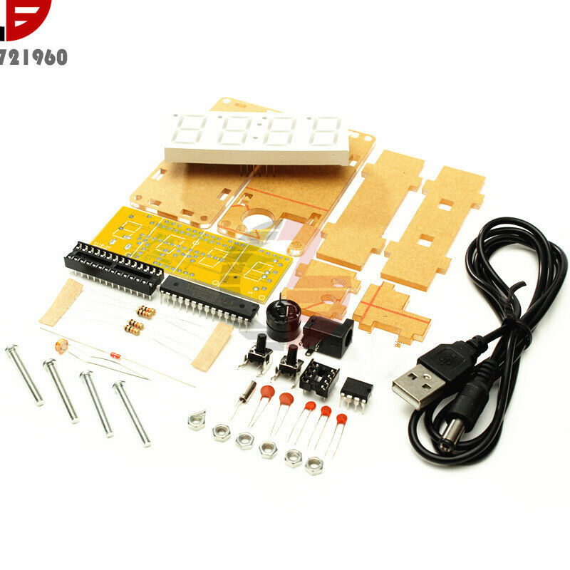 LED Electronic Clock Microcontroller Red LED Clock Time Thermometer DIY Kits