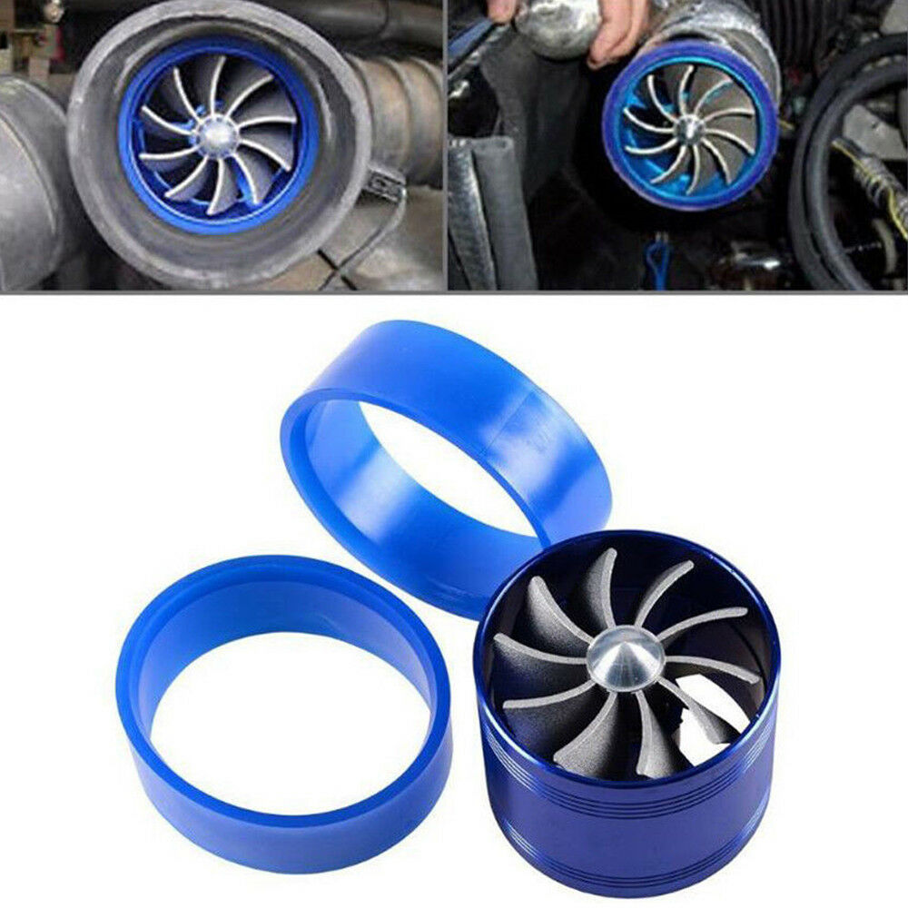 Aluminum Car Air Intake Turbonator Engine Turbine Charger 2-Fan Gas Fuel Saver