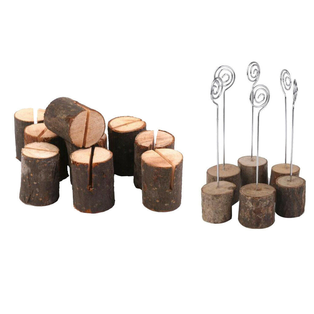 16PCS Wooden Base Place Card Holders, Rustic Iron Wire Picture Picks Clip Holder