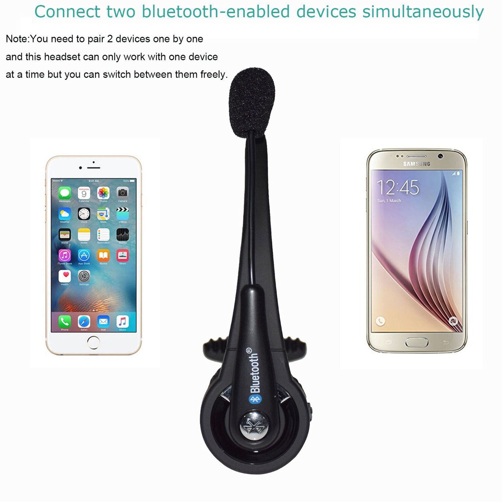 Wireless Bluetooth Trucker Noise Cancelling Headset Over Head Handsfree Boom Mic