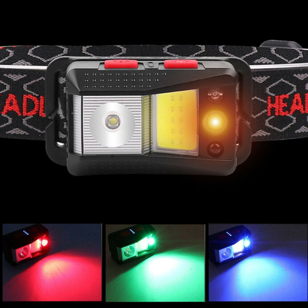 Smart Waving Sensor LED Outdoor Headlight Fishing RGB Light Flashing Headllamp