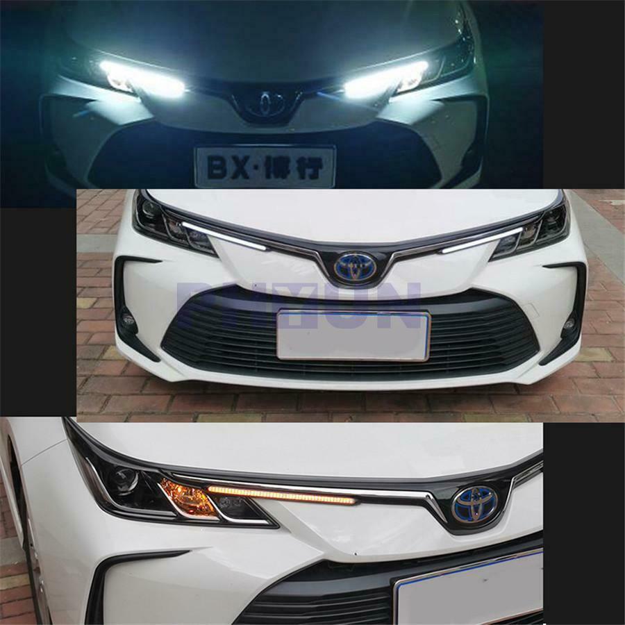 2x 27.5cm Car Headlight Strip Sequential Flow Yellow Turn Signal White DRL Light