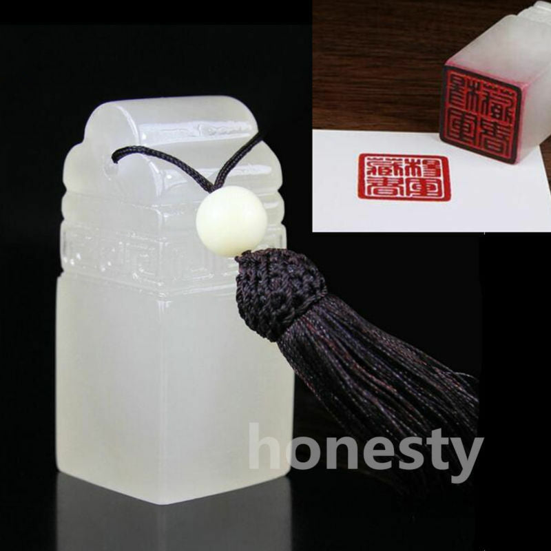 Chinese Traditional Carving Seal Sculpture Stone White Jade DIY Seal Art Craft