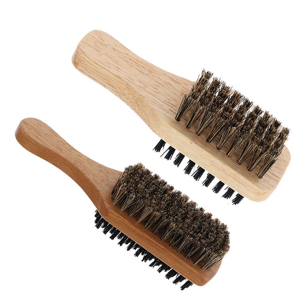 2Pcs Dual-side Men's Hair Bristle Beard Mustache Brush with Wood Handle