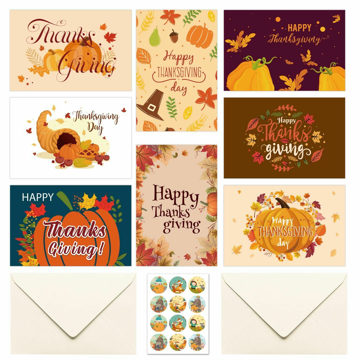 Envelopes Thanksgiving Greeting Cards Note Cards Thank You Greeting Cards Set