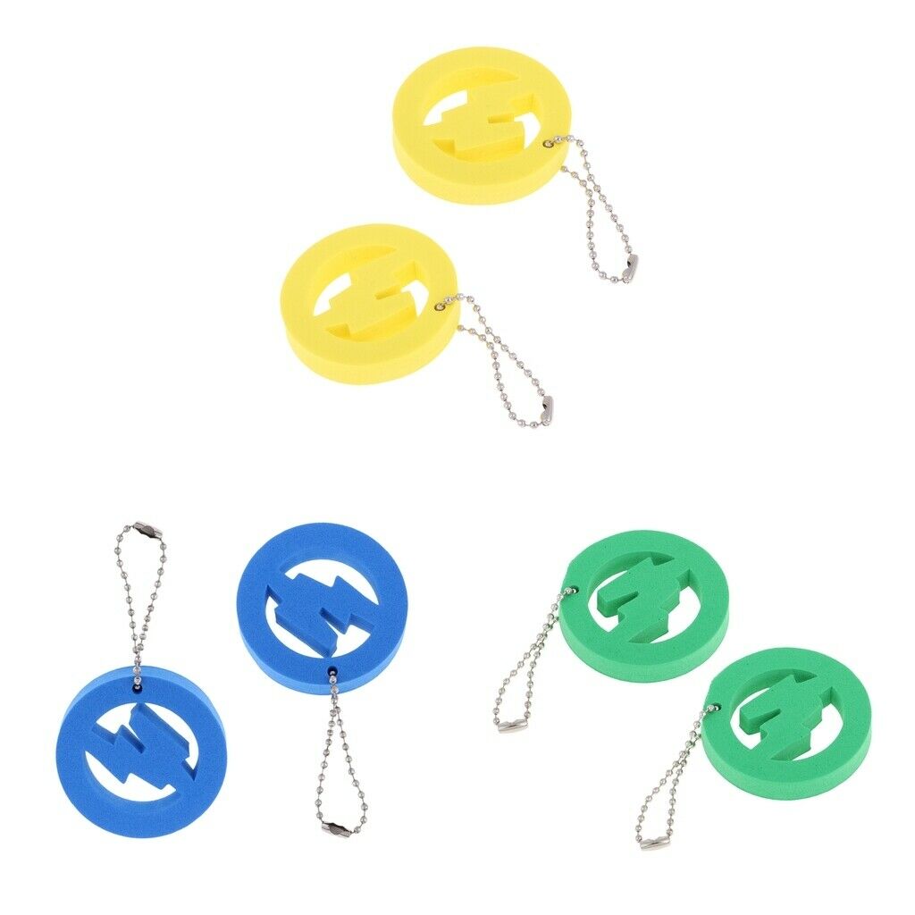 2X 2 Pieces Round Buoy EVA Floating Keychain Keyring Water Key Float Blue