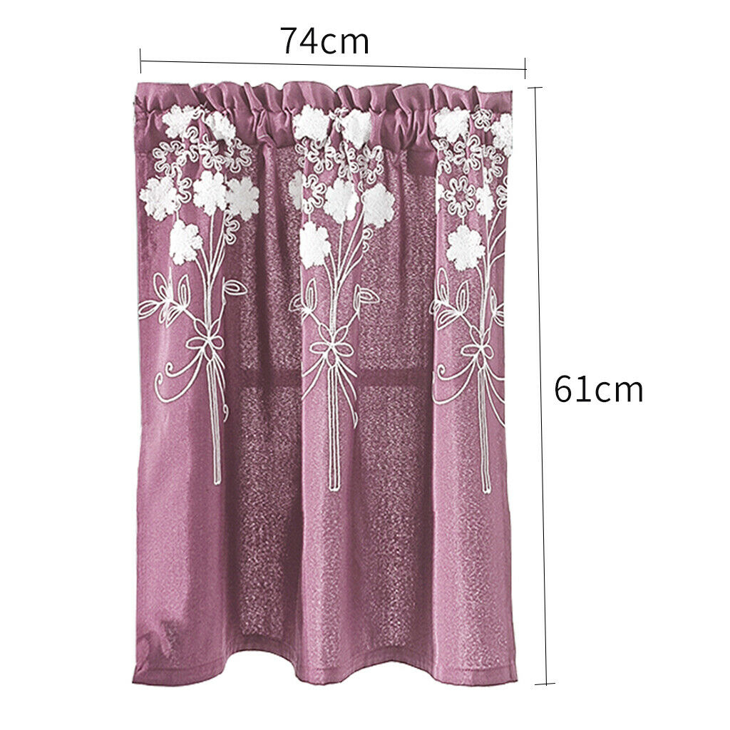 Floral Window Curtain Semi-Sheer Kitchen Curtain Tier Purple - 74x61cm